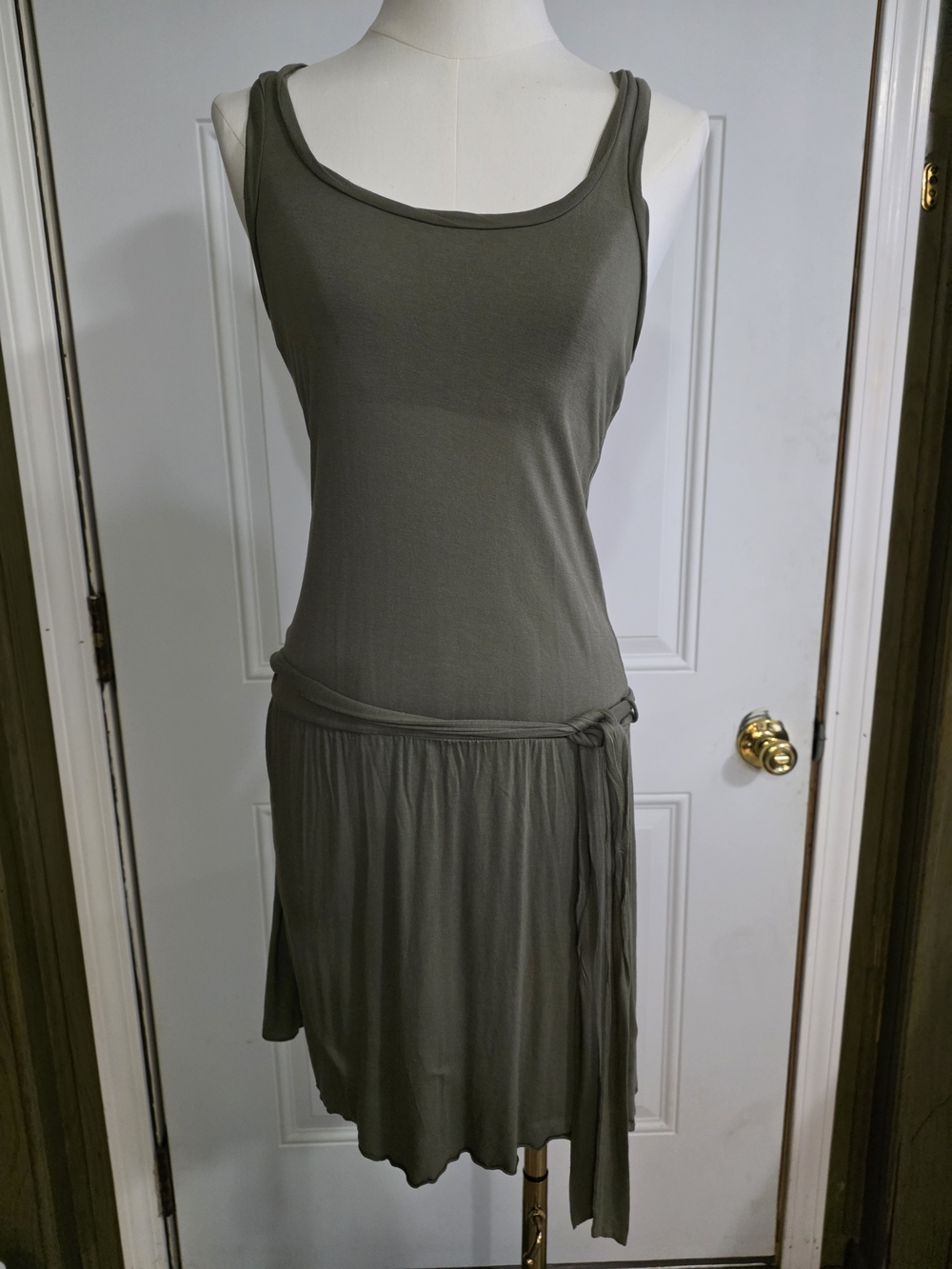 Banana Republic Olive Green Tank Dress with Tie Detail